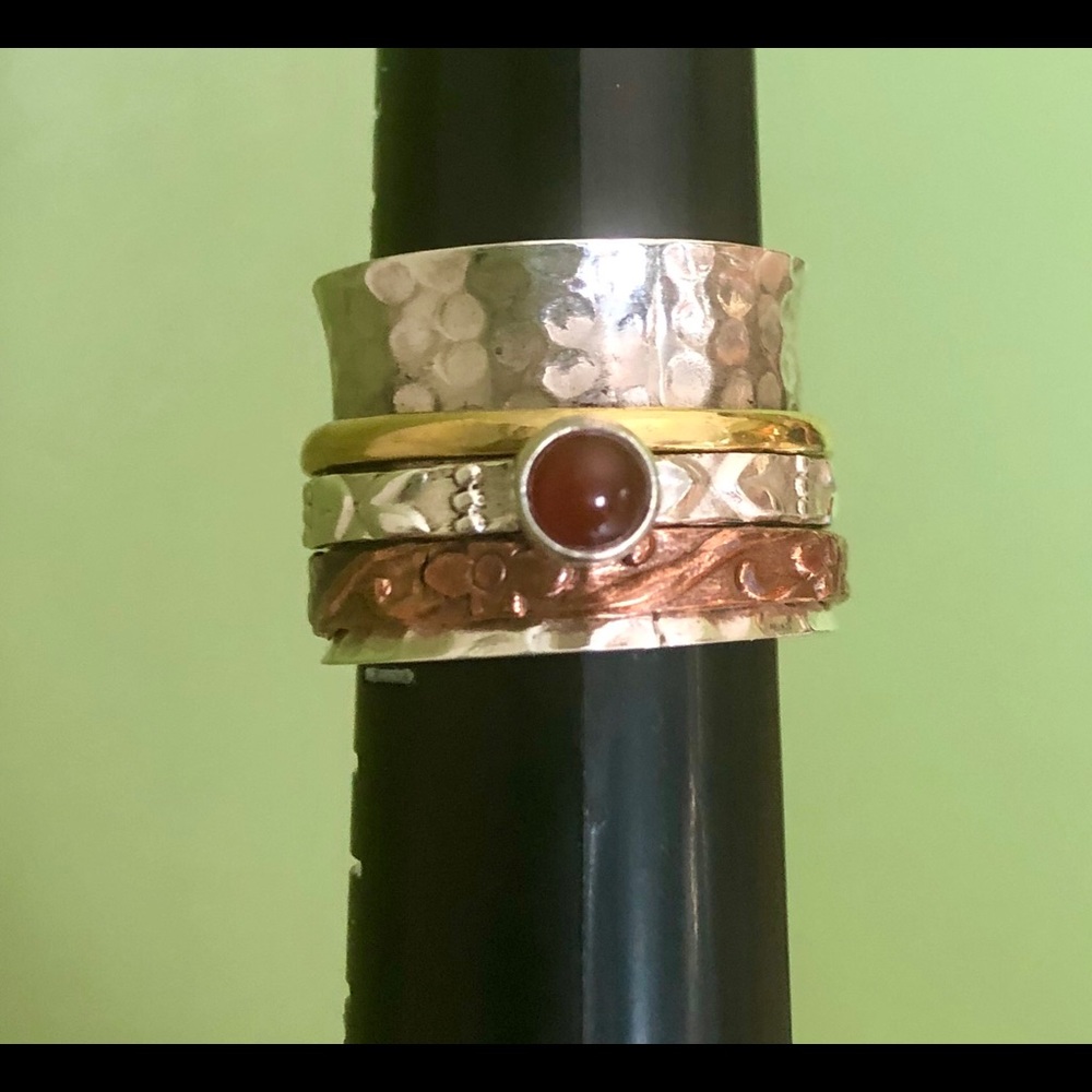 Carnelian 925 Silver Spinning Ring Size7
